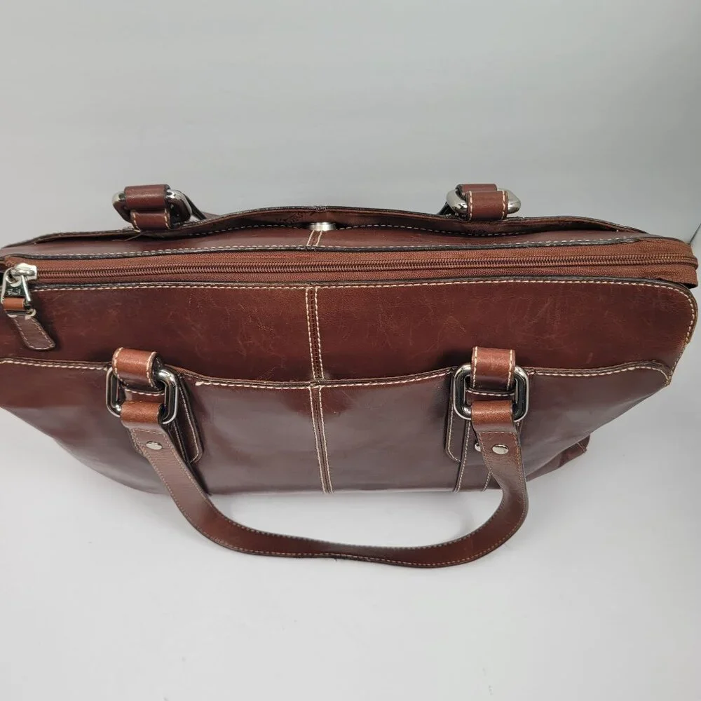 VTG Fossil Executive Women's Brown Leather Tote Shoulder Bag - Picture 5 of 12